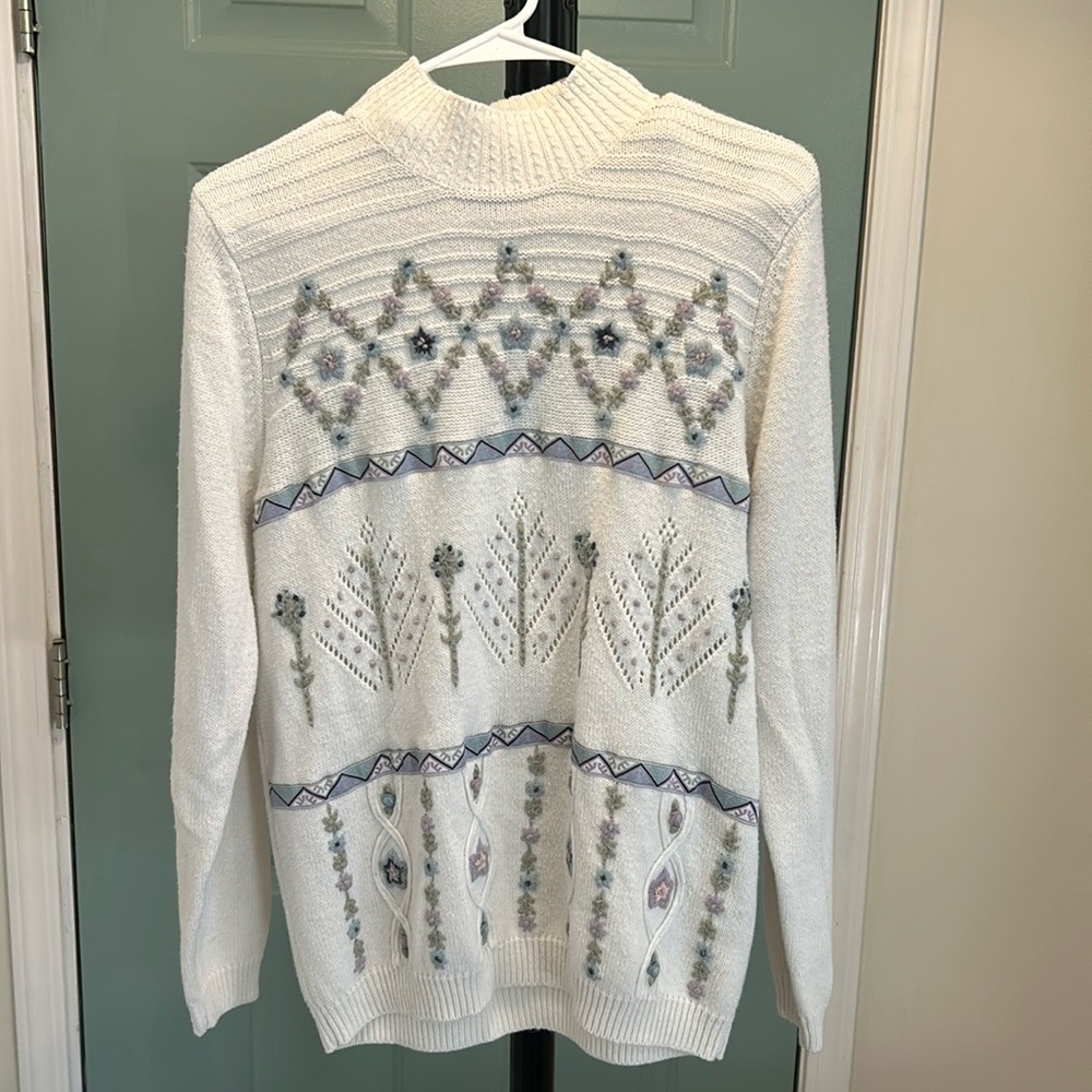 VTG 80s Alfred Dunner Pastel Cottage-core Floral Embroidered Sweater, Sz M